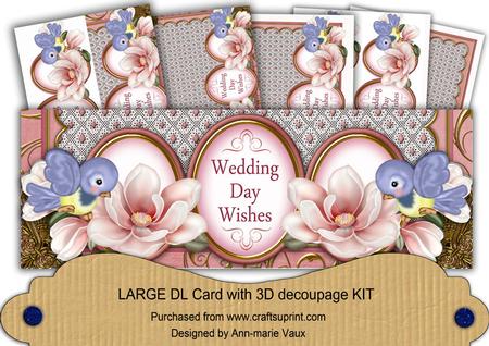 Pink Magnolia Bird Wedding Wishes Large Dl Card Kit