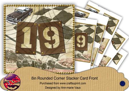 Vintage 19 Race Car 8in Rounded Corner Stacker Topper Kit