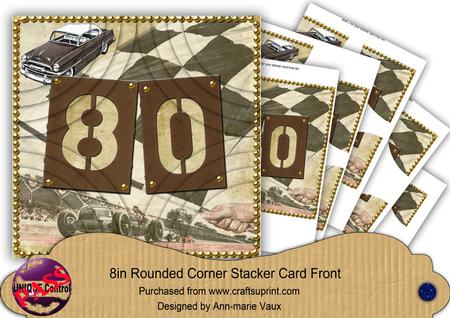 Vintage 80 Race Car 8in Rounded Corner Stacker Topper Kit