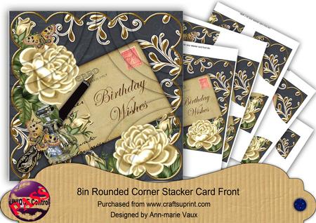 Cream Rose Black Happy Birthday 8in Round Corner Kit