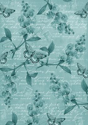 Dusky Teal Vintage Sweet Peas A4 Backing Paper