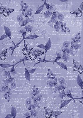Blue Vintage Sweet Peas A4 Backing Paper
