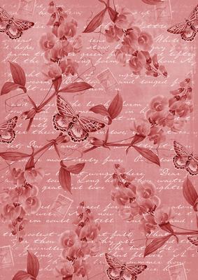 Red Vintage Sweet Peas A4 Backing Paper