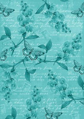 Teal Vintage Sweet Peas A4 Backing Paper