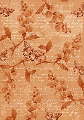 Burnt Orange Vintage Sweet Peas A4 Backing Paper