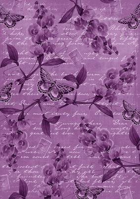 Purple Vintage Sweet Peas A4 Backing Paper