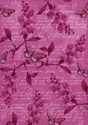 Cerise Vintage Sweet Peas A4 Backing Paper