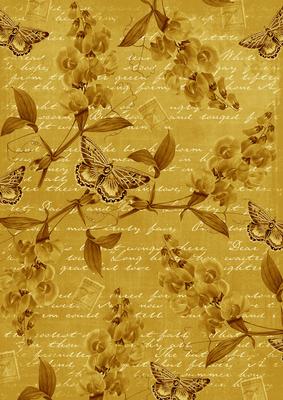 Gold Vintage Sweet Peas A4 Backing Paper