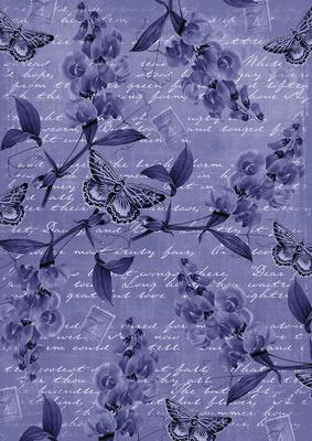 Dark Blue Vintage Sweet Peas A4 Backing Paper