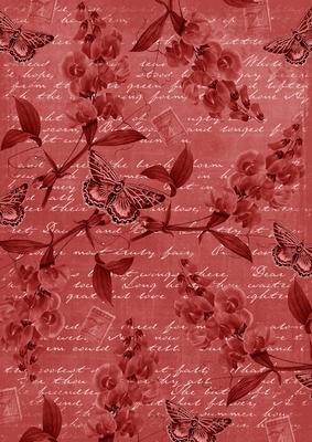 Dark Red Vintage Sweet Peas A4 Backing Paper