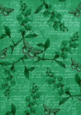 Dark Green Vintage Sweet Peas A4 Backing Paper