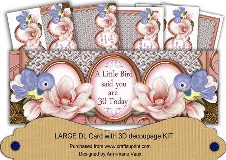 Pink Magnolia Bird Says You Are 30 Today Large Dl Card Kit