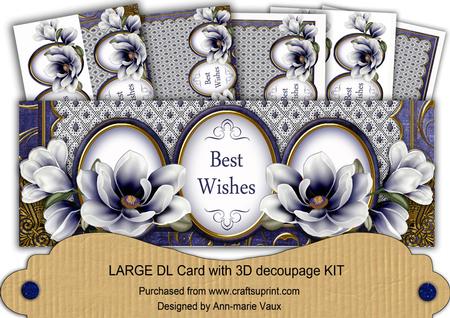 Dark Blue Magnolia Best Wishes Large Dl Card Kit