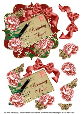 Dusky Rose Birthday Wishes 6in Bracket Topper