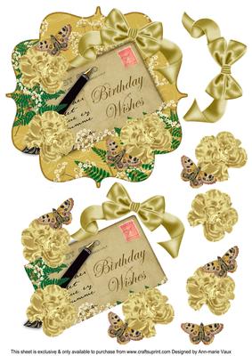Gold Carnations Birthday Wishes 6in Bracket Topper