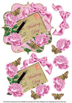 Pink Rose Wedding Day 6in Bracket Topper