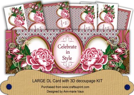 Cerise Rose Celebrate in Style Large Dl Decoupage Card Kit