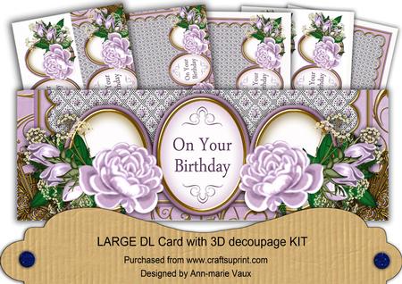 Lilac Rose on Your Birthday Large Dl Decoupage Card Kit