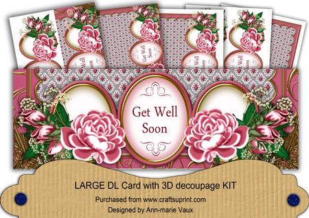 Cerise Rose Get Well Soon Large Dl Decoupage Card Kit