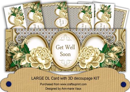 Cream Rose Get Well Soon Large Dl Decoupage Card Kit