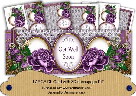 Deep Purple Rose Get Well Soon Large Dl Decoupage Card Kit