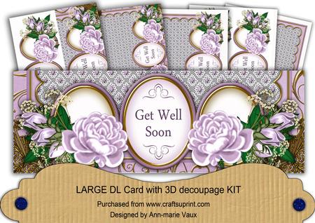 Lilac Rose Get Well Soon Large Dl Decoupage Card Kit