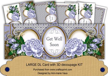 Pale Blue Rose Get Well Soon Large Dl Decoupage Card Kit