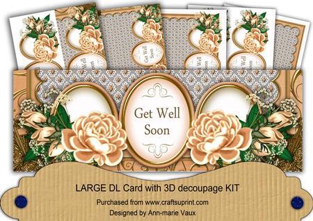 Peach Rose Get Well Soon Large Dl Decoupage Card Kit