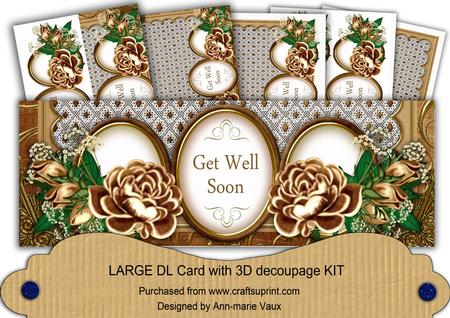 Vintage Tea Rose Get Well Soon Large Dl Decoupage Card Kit