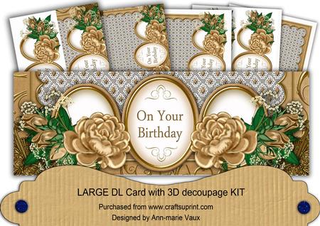 Coffee Rose on Your Birthday Large Dl Decoupage Card Kit