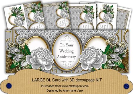 Silver Rose Wedding Anniversary Large Dl Decoupage Card Kit