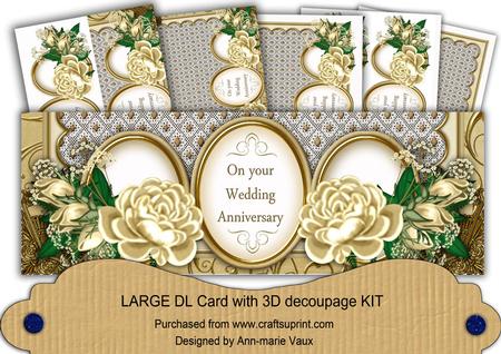 Cream Rose Wedding Anniversary Large Dl Decoupage Card Kit