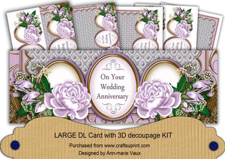 Lilac Rose Wedding Anniversary Large Dl Decoupage Card Kit