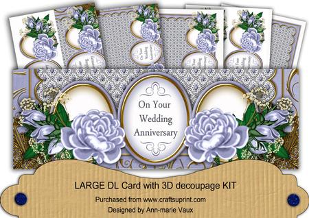 P Blue Rose Wedding Anniversary Large Dl Decoupage Card Kit