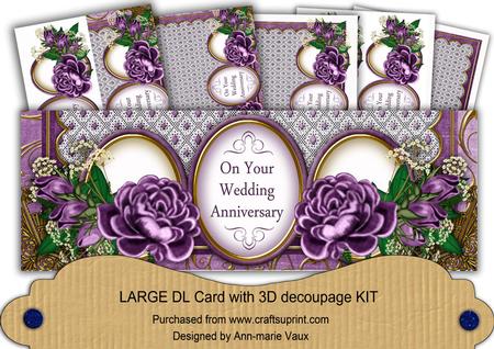 Dpurple Rose Wedding Anniversary Large Dl Decoupage Card Kit