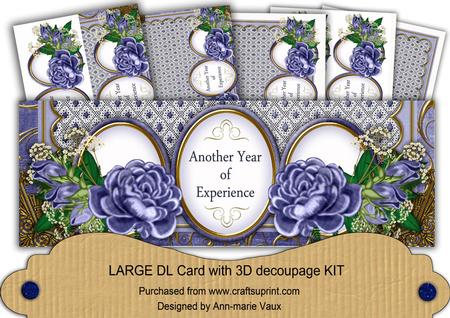 Blue Rose Year of Experience Large Dl Decoupage Card Kit