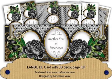 Black Rose Year of Experience Large Dl Decoupage Card Kit