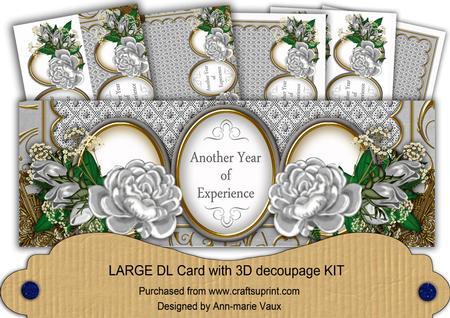 Silver Rose Year of Experience Large Dl Decoupage Card Kit