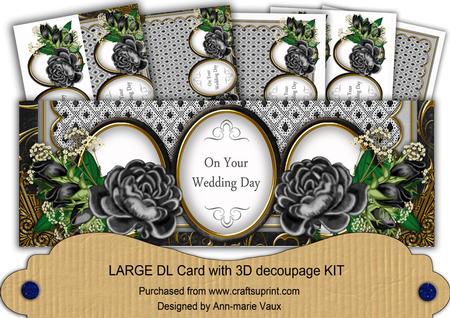 Black Rose Wedding Day Large Dl Decoupage Card Kit