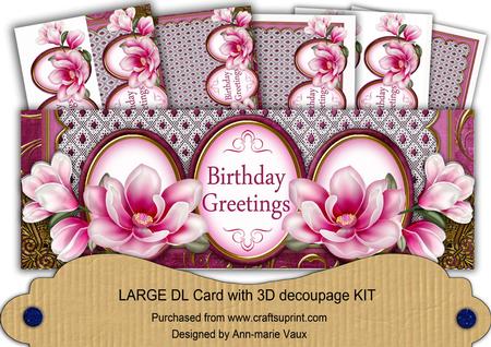 Cerise Mag Birthday Greetings Large Dl Decoupage Card Kit