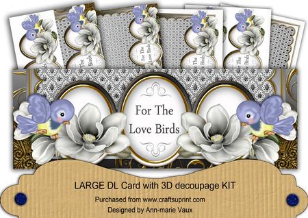 Silver Magnolia the Love Birds Large Dl Decoupage Card Kit
