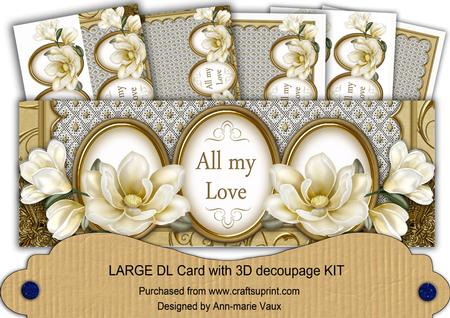 Cream Magnolia All My Love Large Dl Decoupage Card Kit
