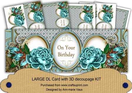 Teal Rose on Your Birthday Large Dl Card Kit
