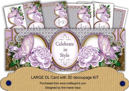 Lilac Rose Butterfly Celebrate in Style Large Dl Card Kit