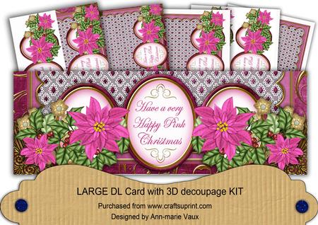 Cerise Poinsettia Have a Pink Christmas Large Dl Card Kit