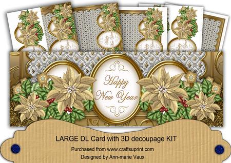 Gold Poinsettia Happy New Year Large Dl Card Kit
