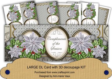 Silver Poinsettia Compliments of Season Large Dl Card Kit