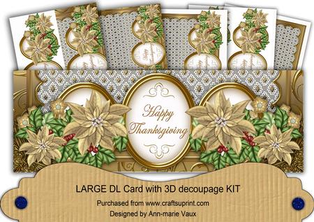 Gold Poinsettia Happy Thanksgiving Large Dl Card Kit