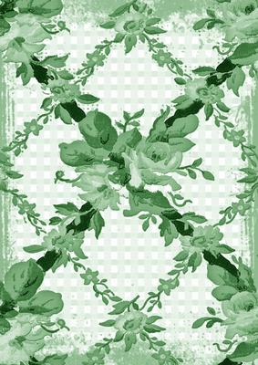 Mid Green Grunge Rose Check A4 Backing Paper
