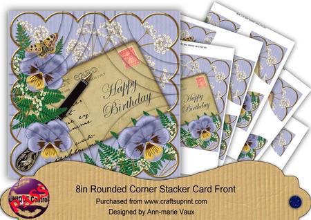 Blue Pansy Happy Birthday 8in All 4 Round Corner Stacker Kit